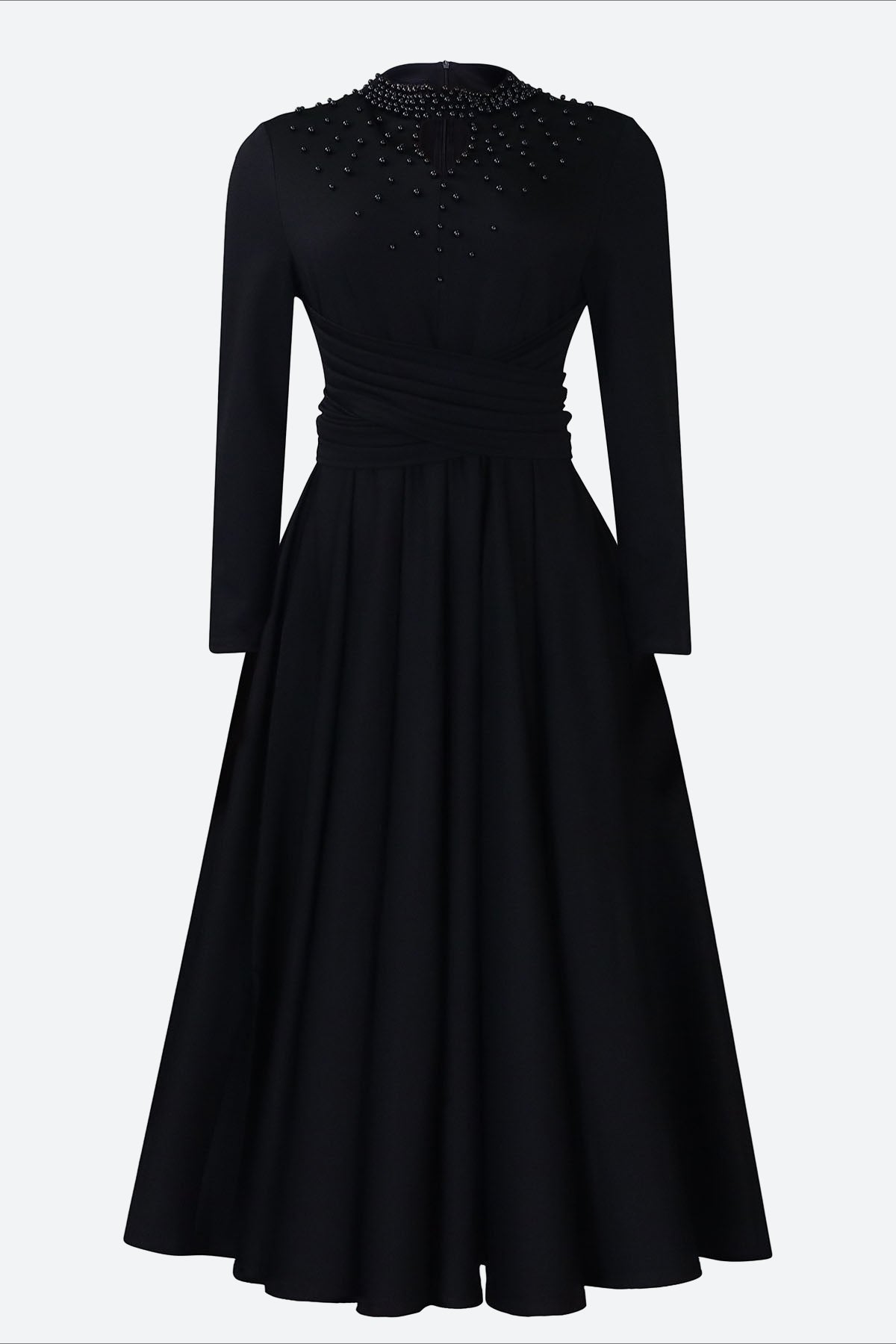 High Collar Elegant Beaded Large Swing Dress Lavish Daily