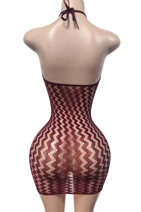 Sheer Zig-Zag Halter Bodycon Mini Dress Lavish Daily