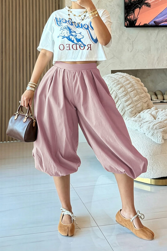High Waist Pleated Balloon Capri Pants Lavish Daily