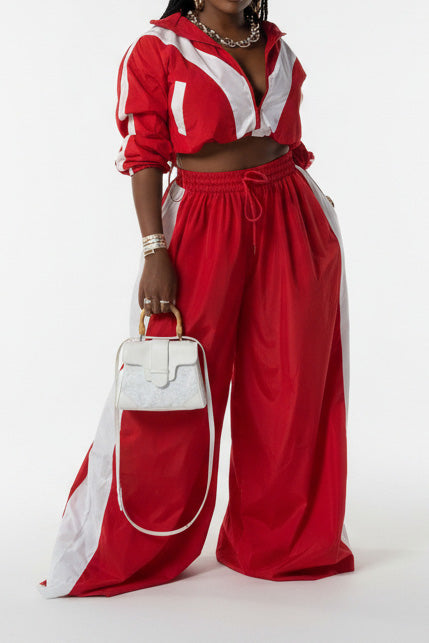 Color-Block Windbreaker & Wide-Leg Set Lavish Daily