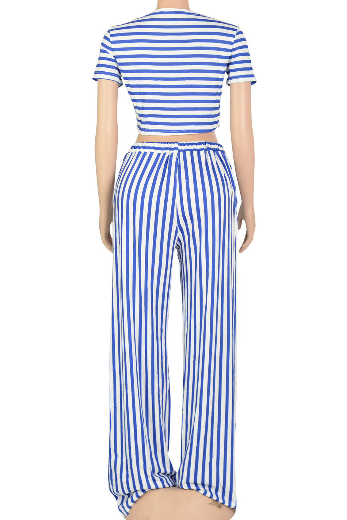 Striped Print V Neck Short Sleeve Two Piece Set Lavish Daily