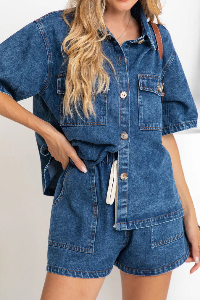 Vintage Elastic Waist Loose Denim Set Lavish Daily