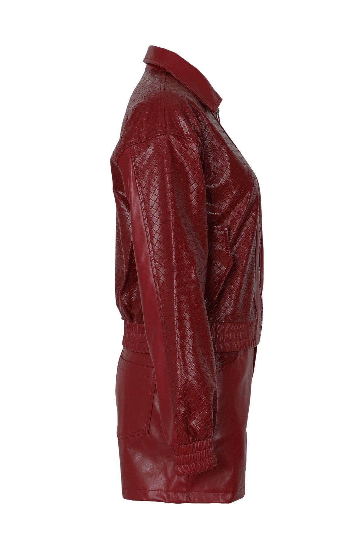 Woven Faux Leather Bomber Shorts Set Lavish Daily