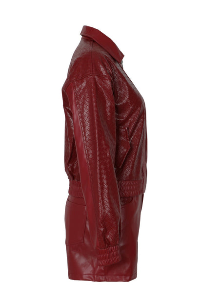 Woven Faux Leather Bomber Shorts Set Lavish Daily