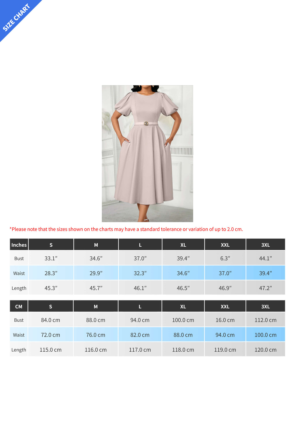 Puff Sleeve High Waist Solid Round Neck Dress Lavish Daily