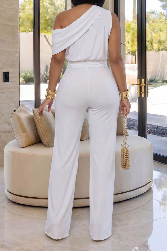 One-Shoulder Draped Wide Leg Jumpsuit Lavish Daily