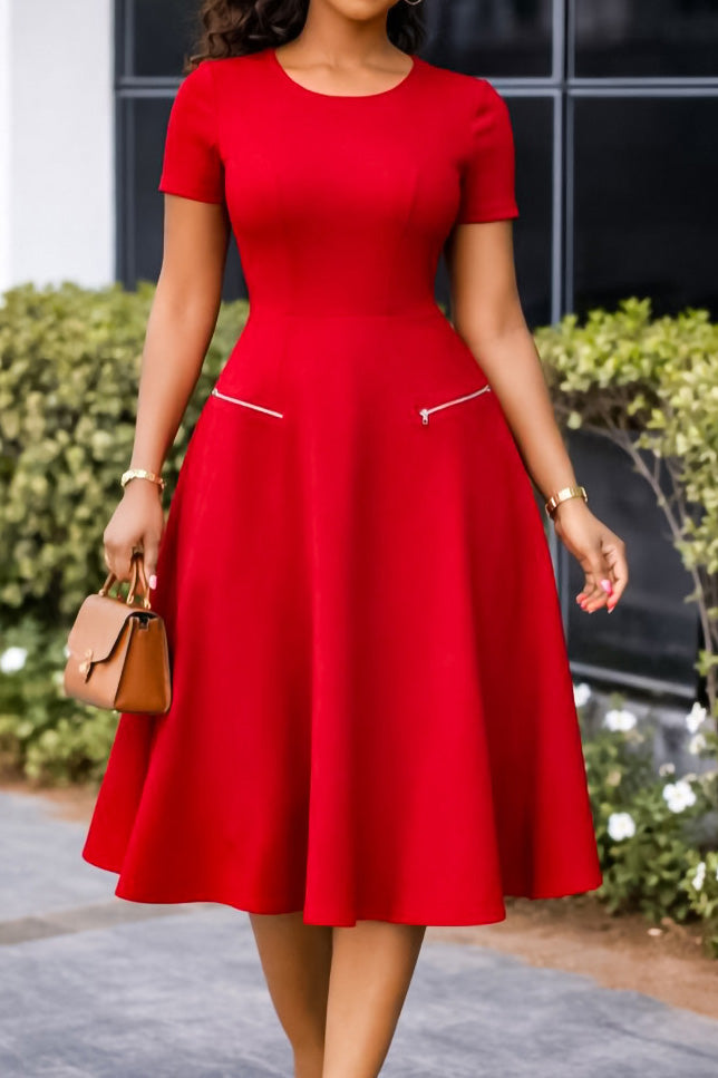Short Sleeve A-Line Midi Dress Lavish Daily