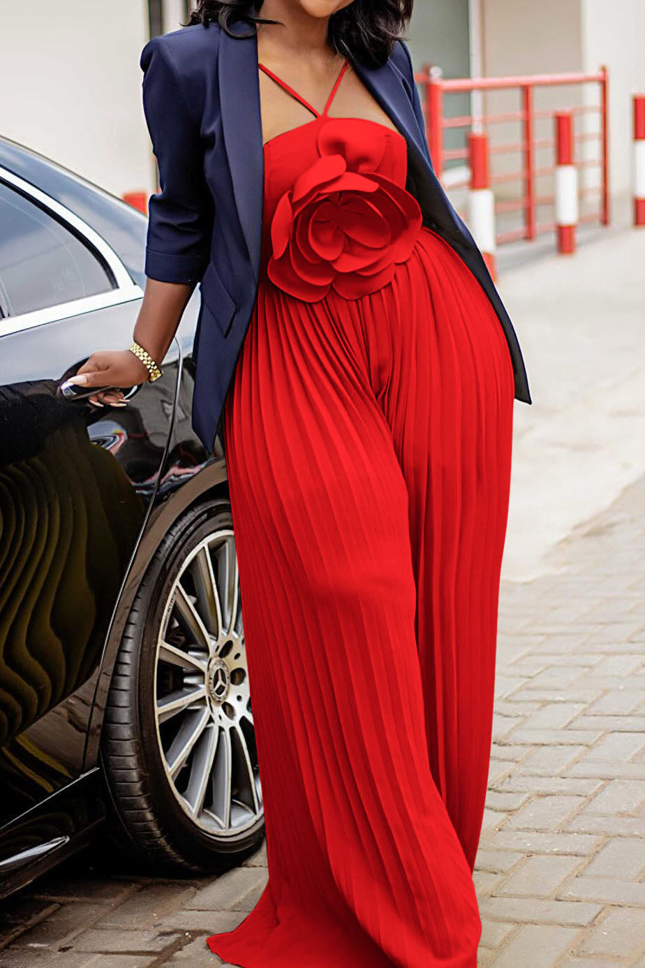 Floral Solid Color Pleated Jumpsuit Lavish Daily