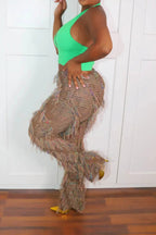 Fringe Sheer Mesh Straight Leg Pants Lavish Daily