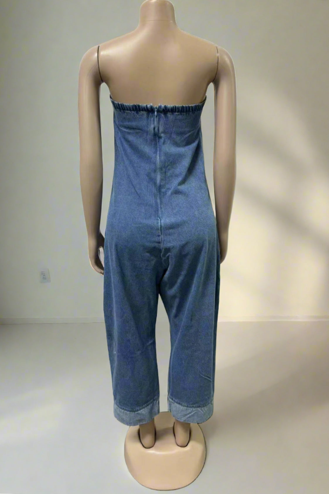 Denim Patchwork Bandeau Jumpsuit Lavish Daily