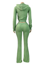 Hooded Zip Sweatshirt and Flare Pants Set Lavish Daily