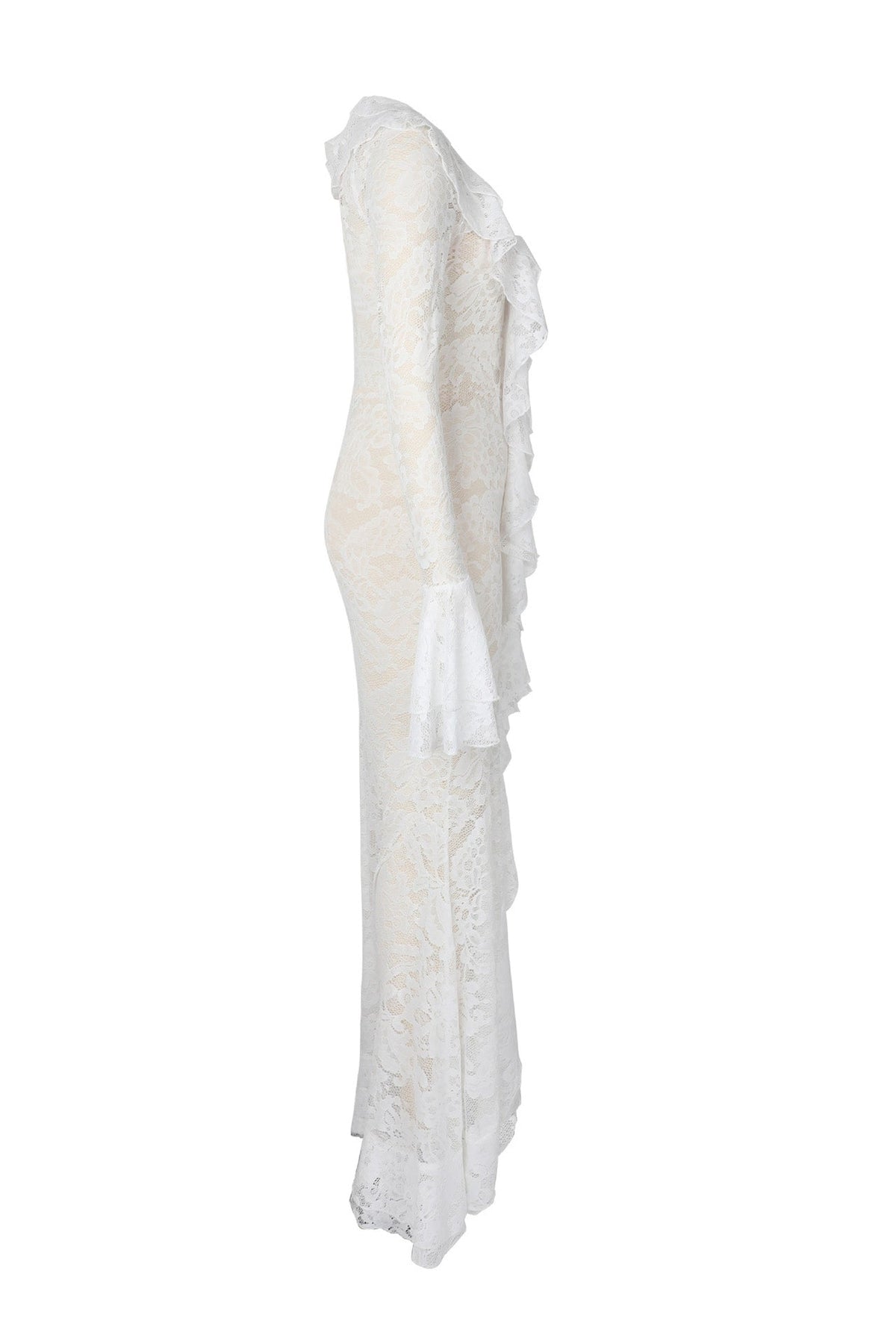 Sheer Lace Ruffled Slit Maxi Dress Lavish Daily
