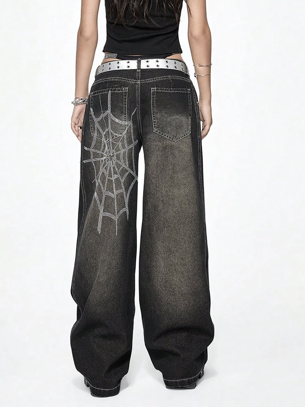 Distressed Rhinestone Spiderweb Jeans Lavish Daily