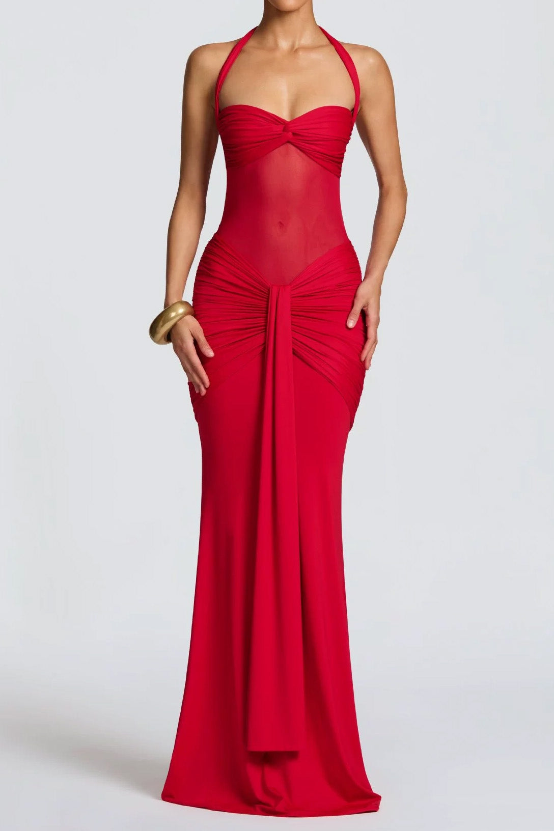 Mesh Mermaid Tie-Back Bodycon Maxi Dress Lavish Daily