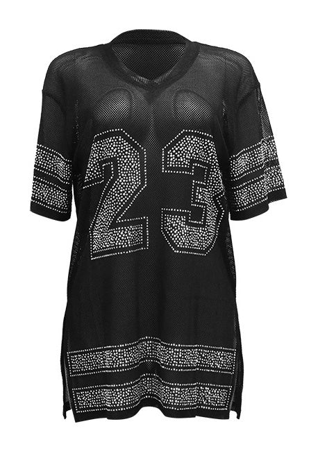 Sheer Mesh Split Rhinestone Top Lavish Daily