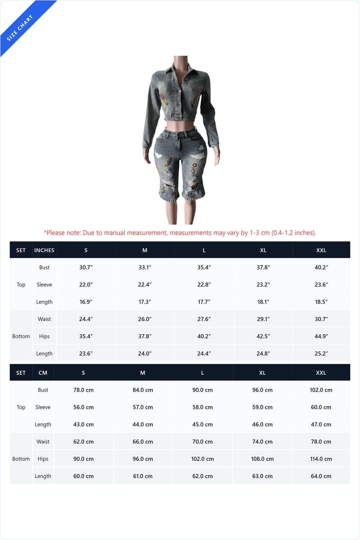 Embroidered Denim Top and Bermuda Shorts Set Lavish Daily