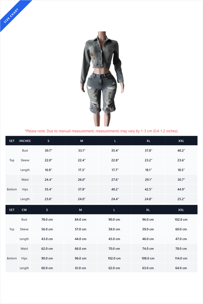 Embroidered Denim Top and Bermuda Shorts Set Lavish Daily