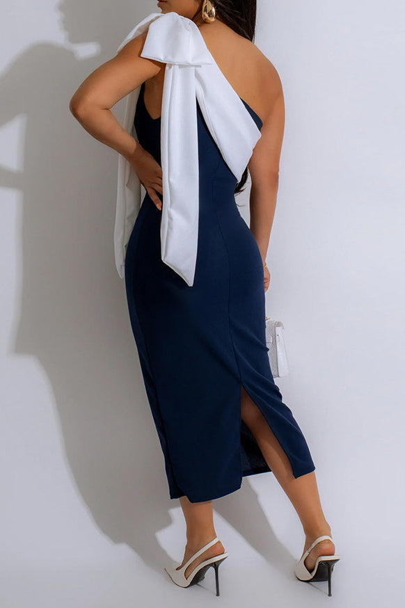 Color Block Bow Midi Dress Lavish Daily