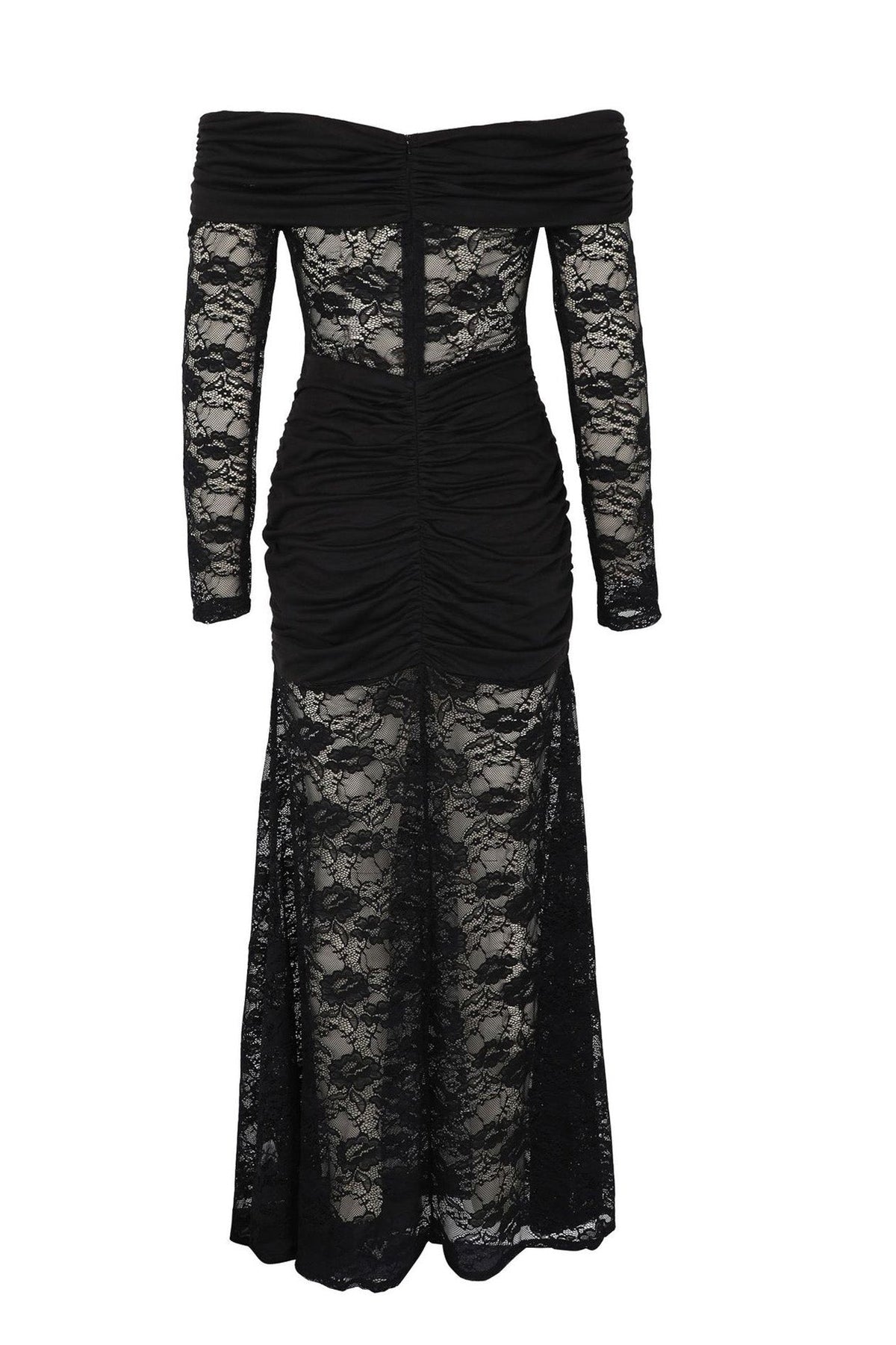 Off-Shoulder Ruched Lace Maxi Dress Lavish Daily