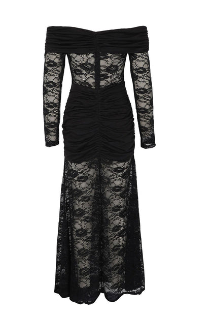 Off-Shoulder Ruched Lace Maxi Dress Lavish Daily