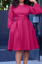 Crew-Neck Long Sleeve High Waisted Dress Lavish Daily