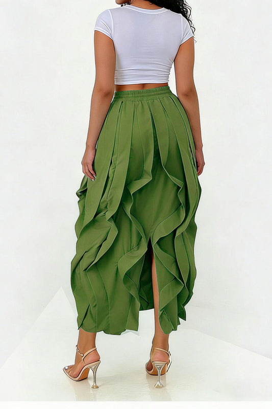 Ruched Drawstring Parachute Maxi Skirt Lavish Daily