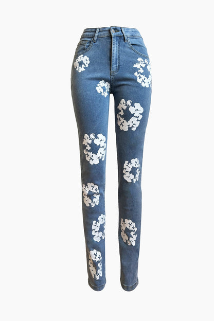 Flower Denim Jeans Lavish Daily