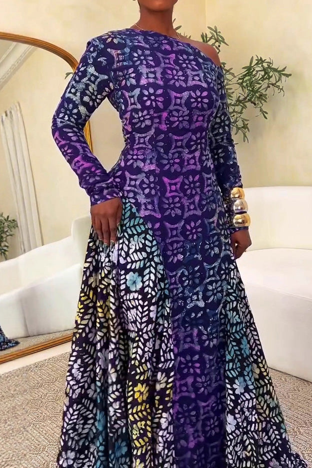 Stretchy One-Shoulder Maxi Flare Dress Lavish Daily