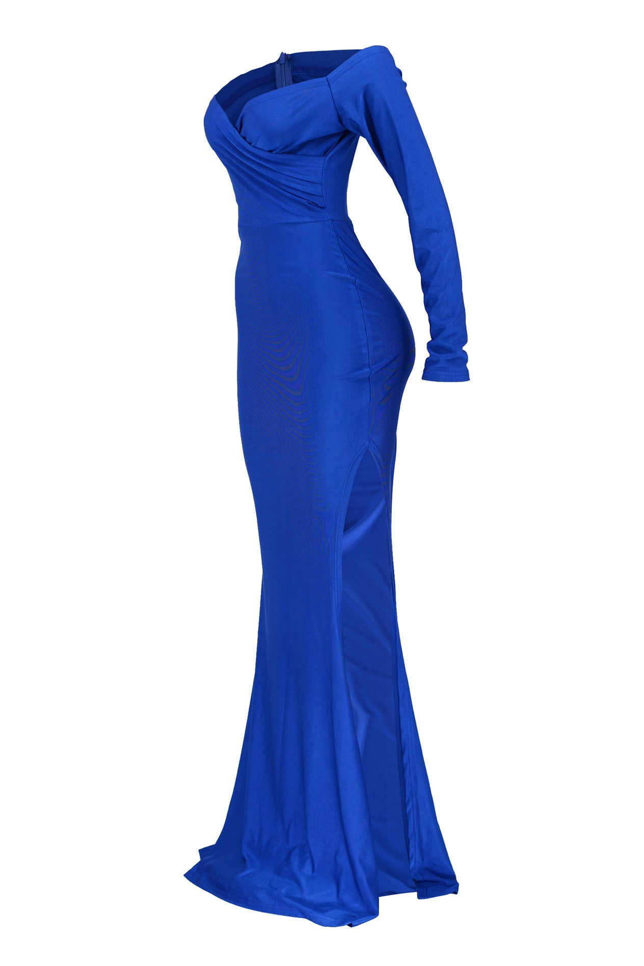 Off-Shoulder Long Sleeve Sweep Train Dress LavishDaily