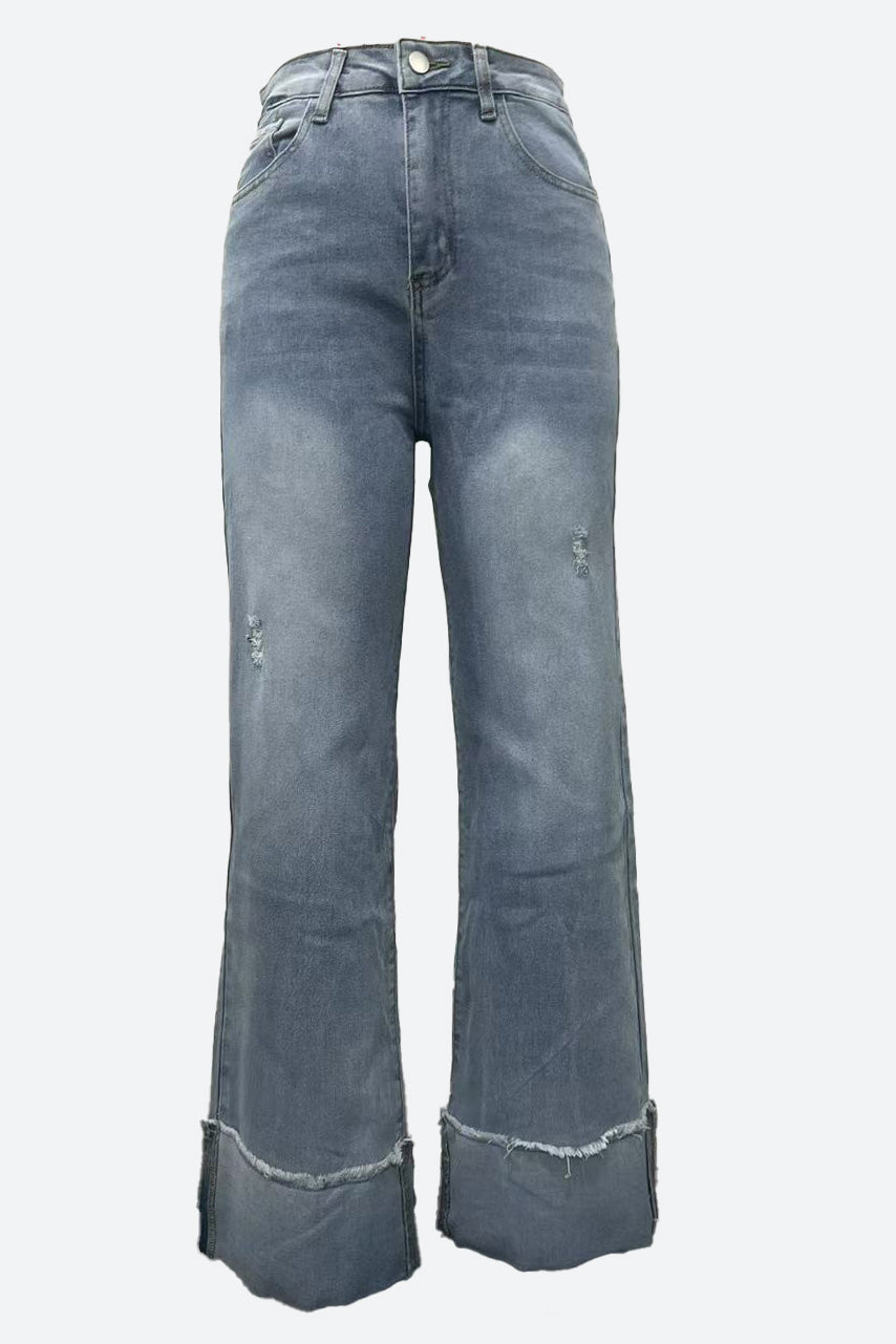 Wide Cuffed Straight Jeans Lavish Daily