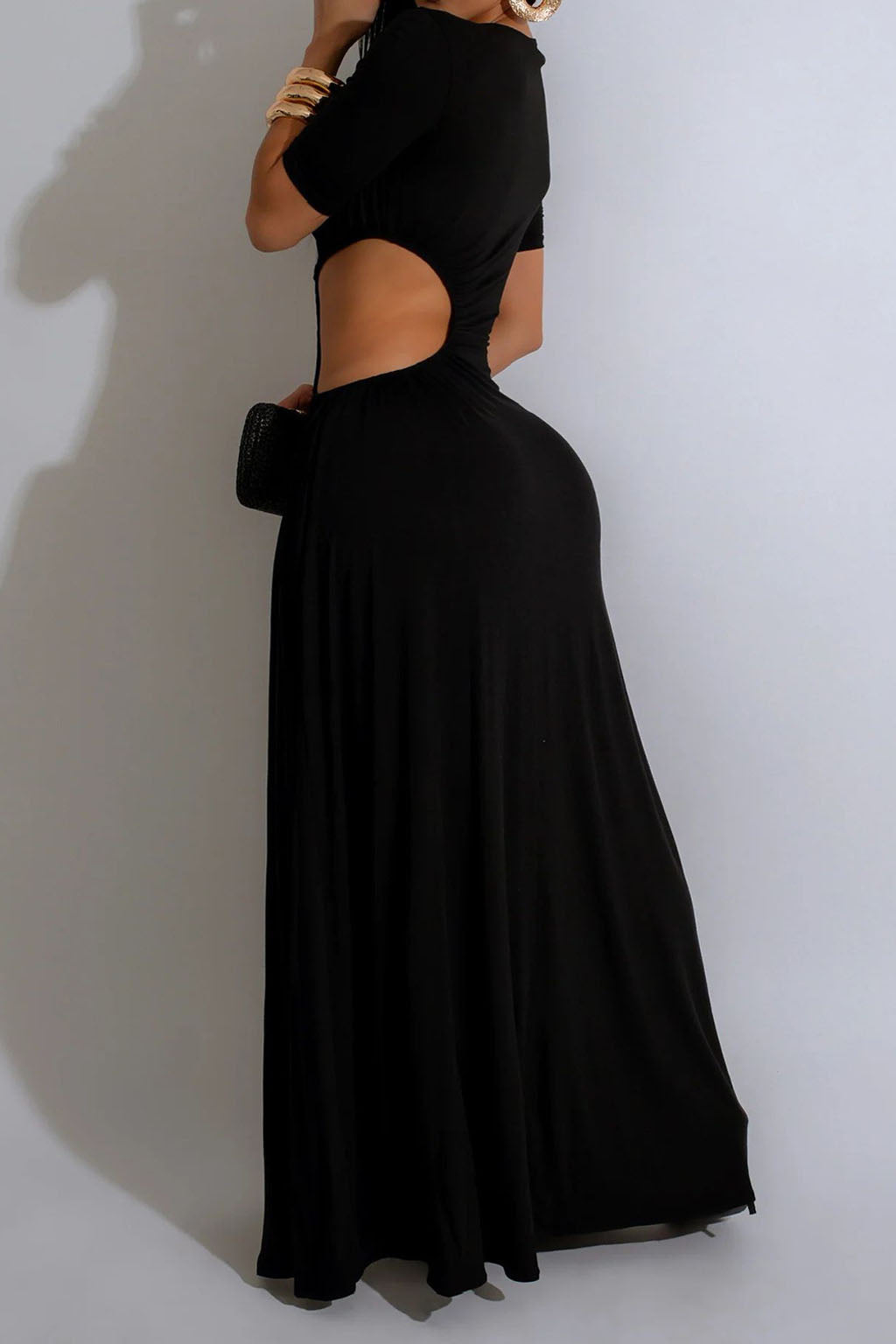 Cutout Ruched High Slit Maxi Dress Lavish Daily