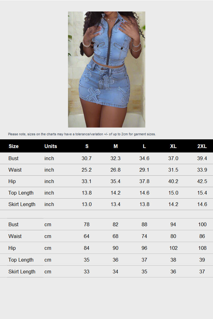 Street Wear Denim Zipper Skirt Set Lavish Daily