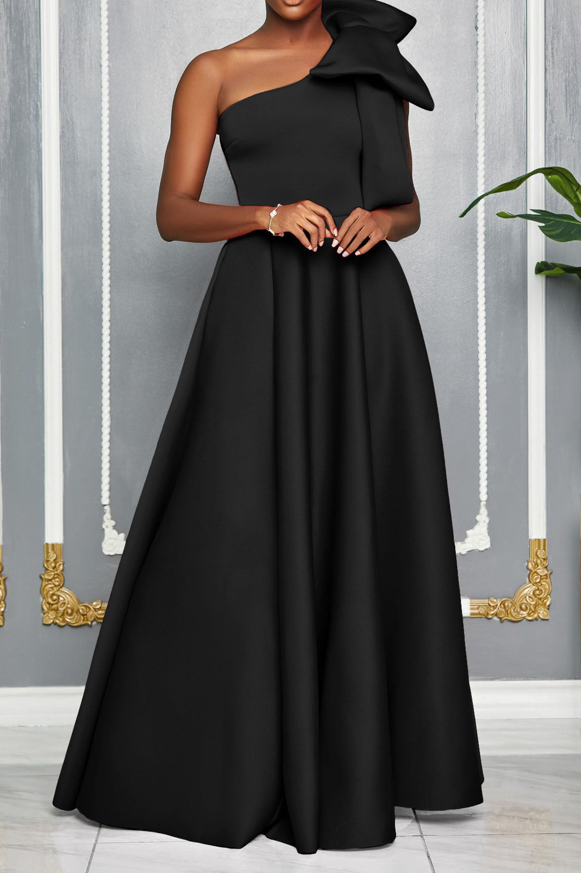 Single Shoulder Bow Detail Maxi Dress Lavish Daily