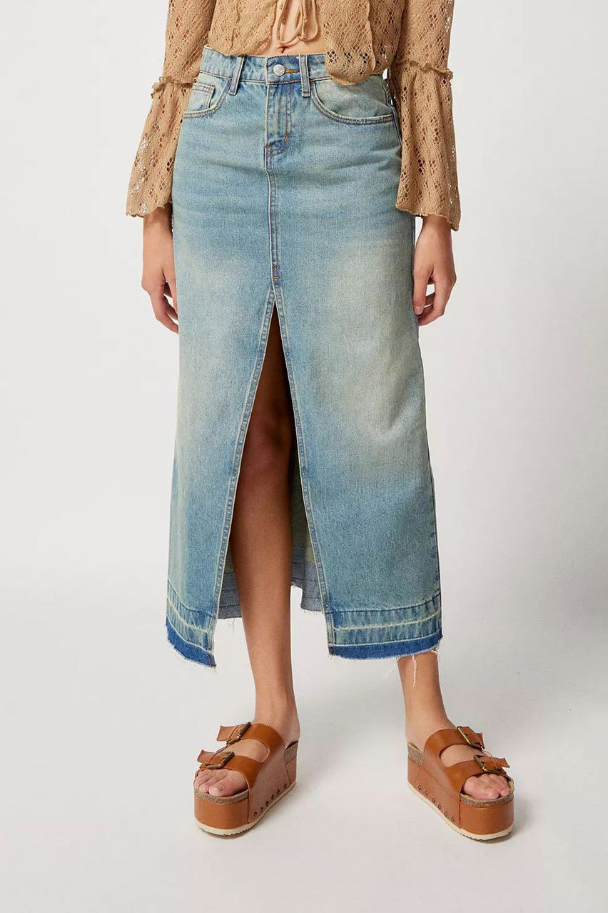 Slim Fit Vintage Denim Long Skirt Lavish Daily