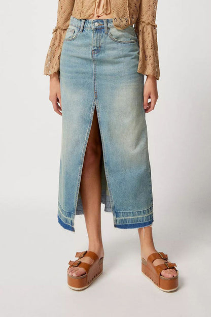 Slim Fit Vintage Denim Long Skirt Lavish Daily