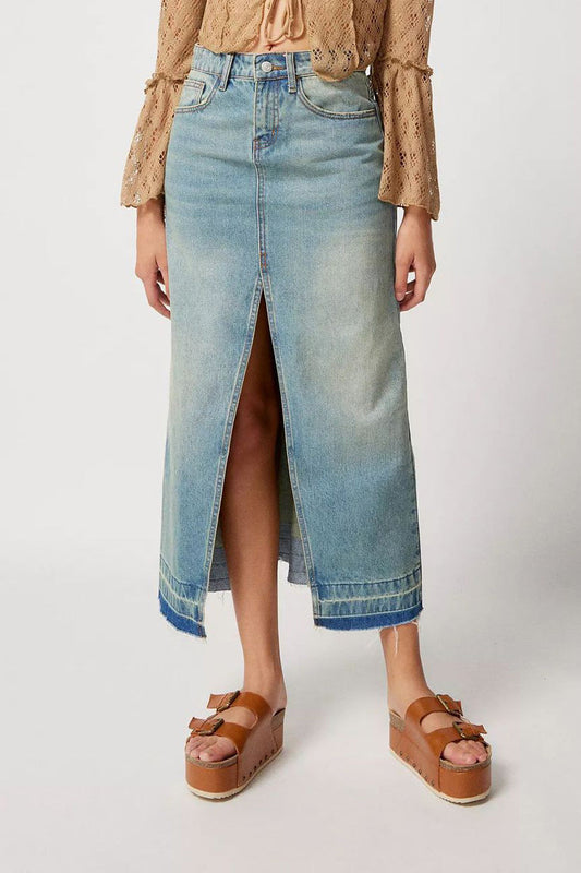 Slim Fit Vintage Denim Long Skirt Lavish Daily