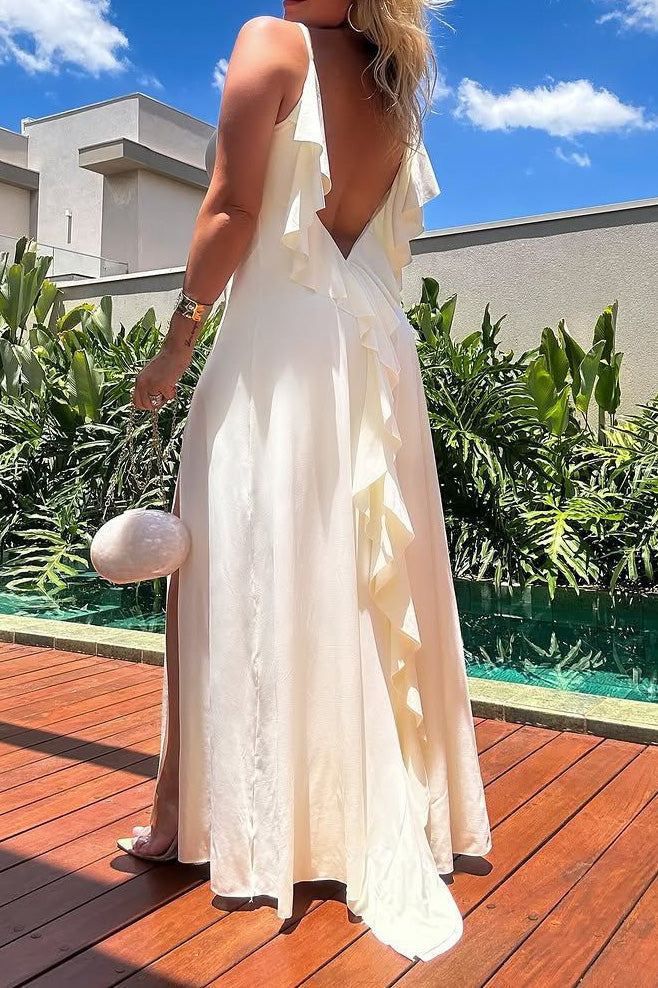 Cowl Neck Slit Maxi Dress Lavish Daily