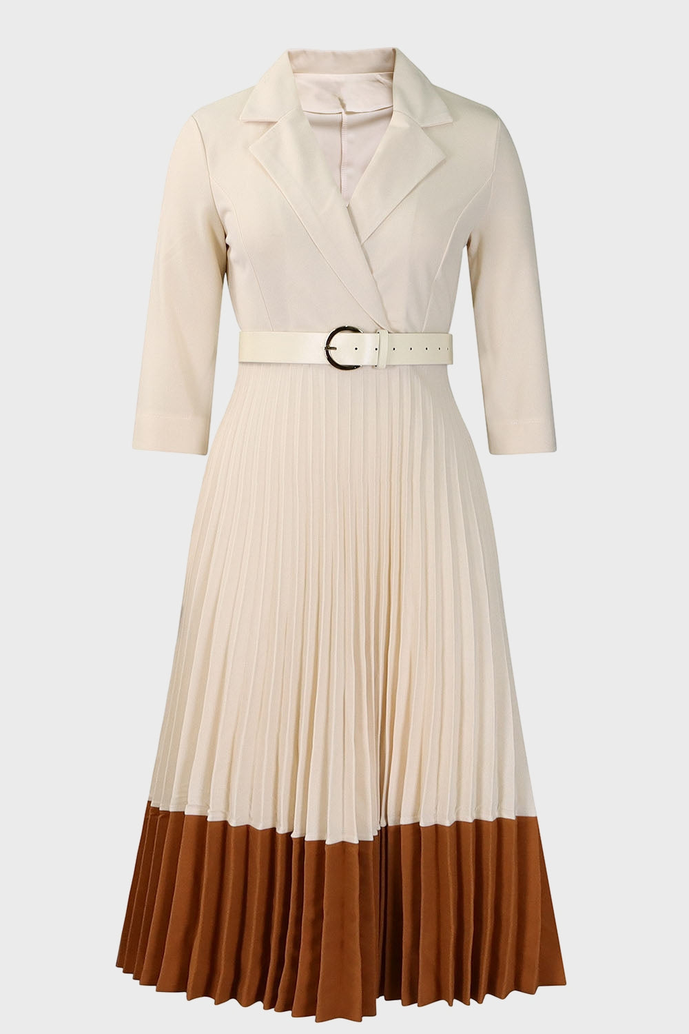 Two-Tone Belted Pleated Dress Lavish Daily