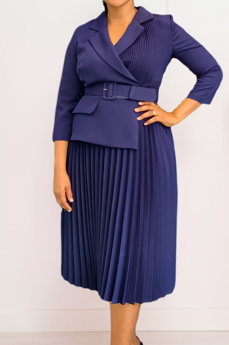 Elegant Blazer Collar Pleated Dress Lavish Daily