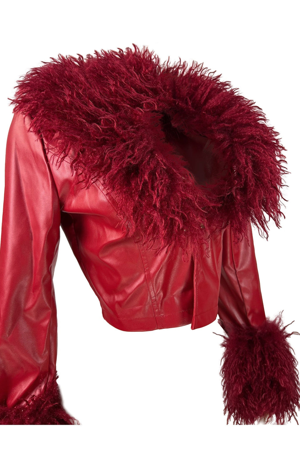 Detachable Fur Collar Cropped Faux Leather Jacket Lavish Daily