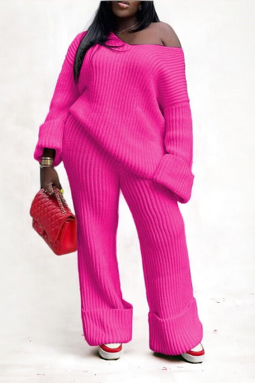 Solid Loose Knitted Two Piece Set Lavish Daily