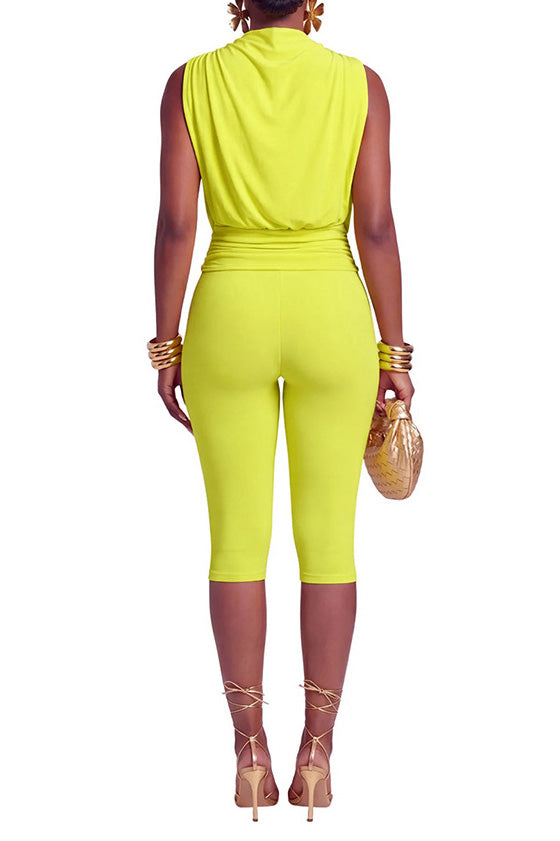 Draped V Neck Capri Romper Lavish Daily