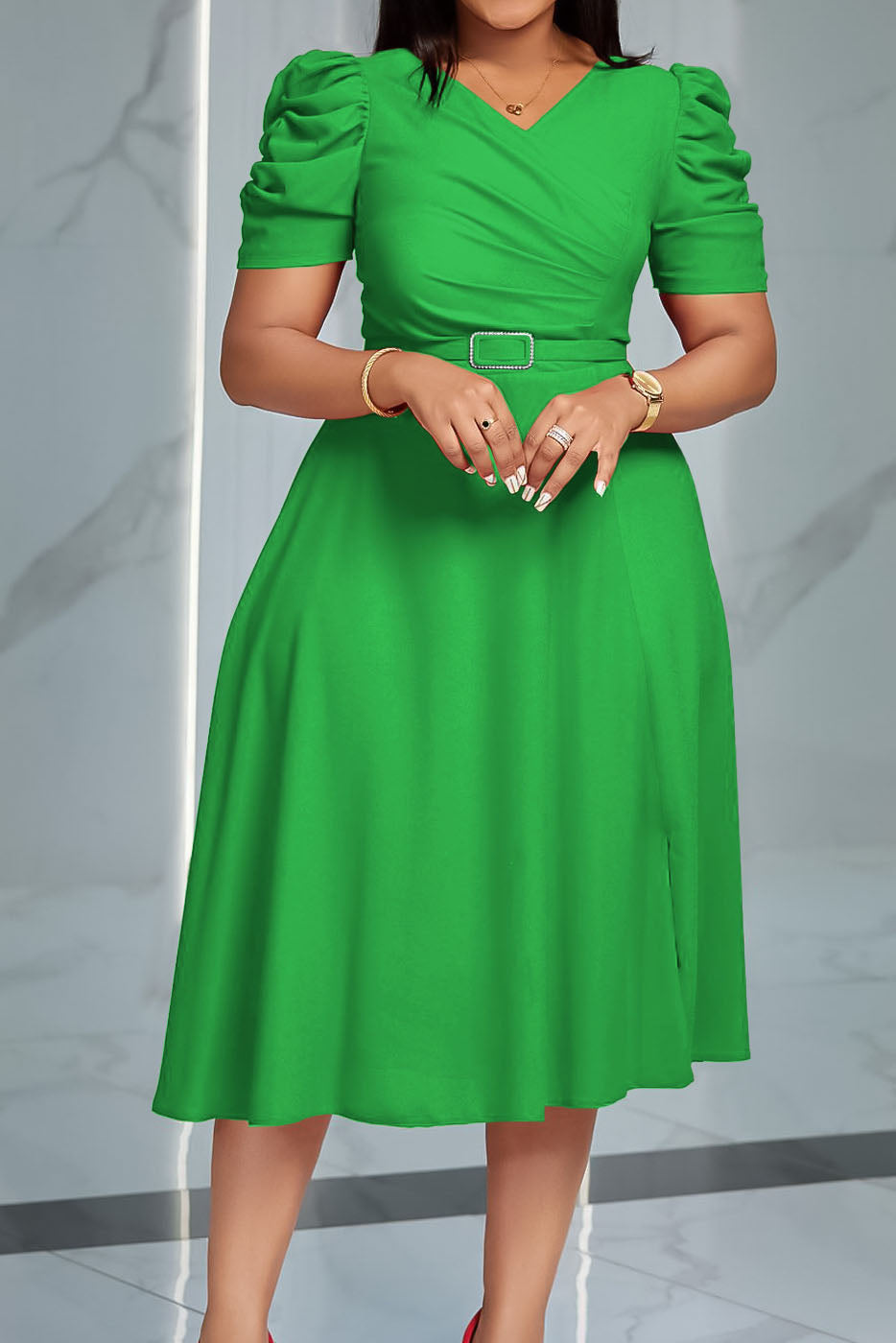 Solid Ruched Midi Dress Lavish Daily