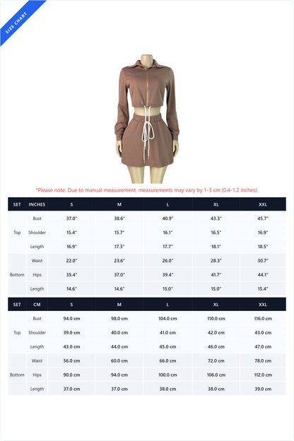 Zip-Up Drawstring Top & Mini Skort Two-Piece Set Lavish Daily