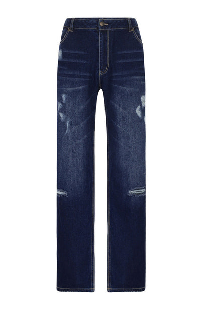 Distressed Mid-Rise Straight Leg Jeans Lavish Daily