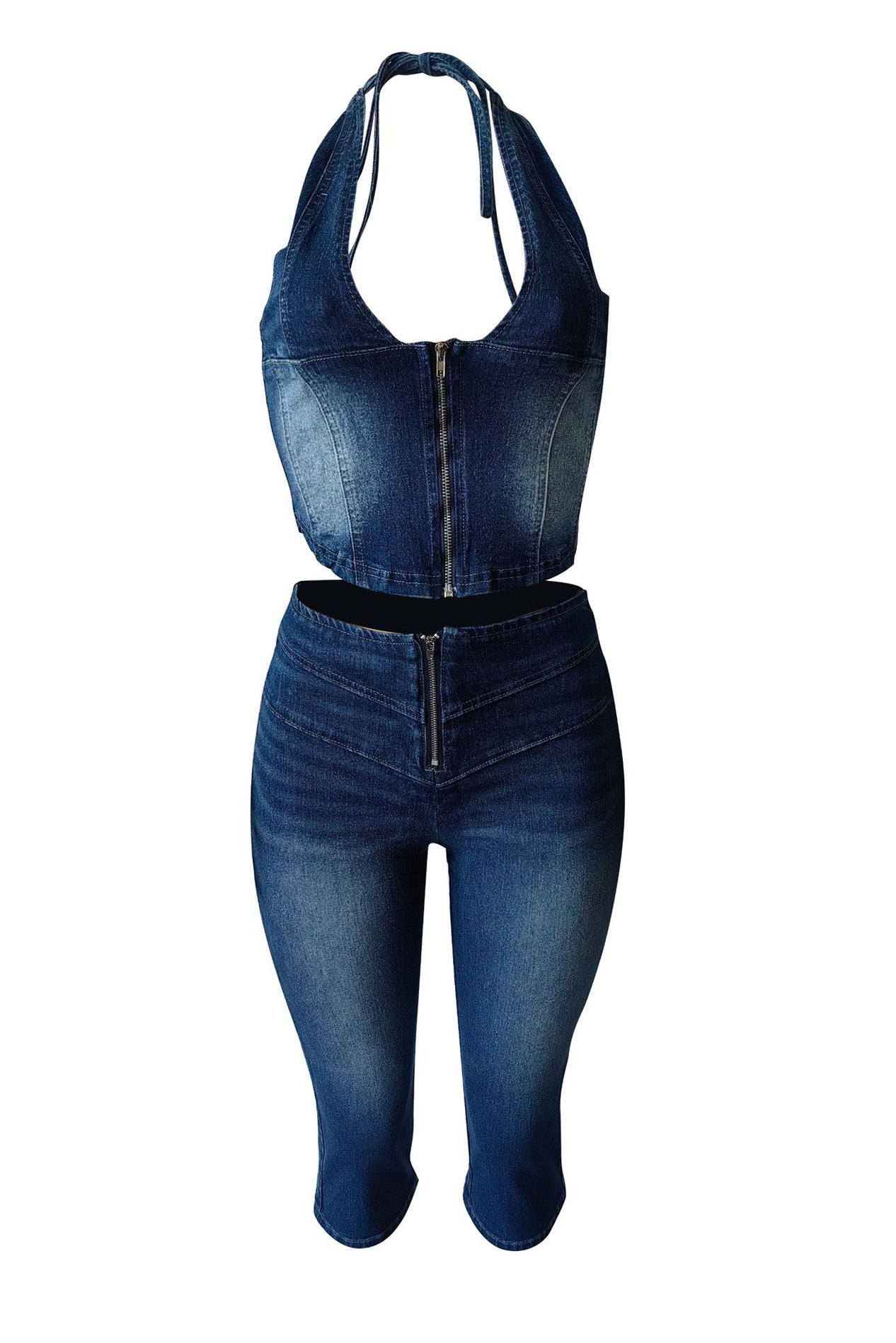 Off-Shoulder Tie Denim Shorts Set Lavish Daily