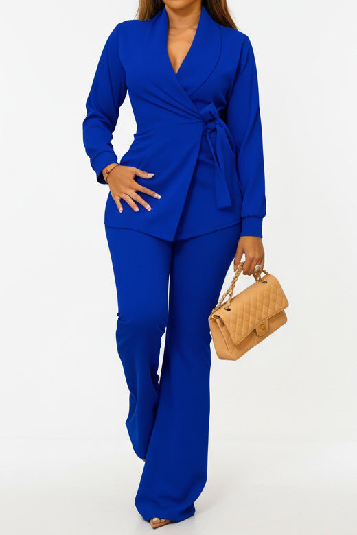 Tie Waist Blazer and Pants Two Piece Set Lavish Daily