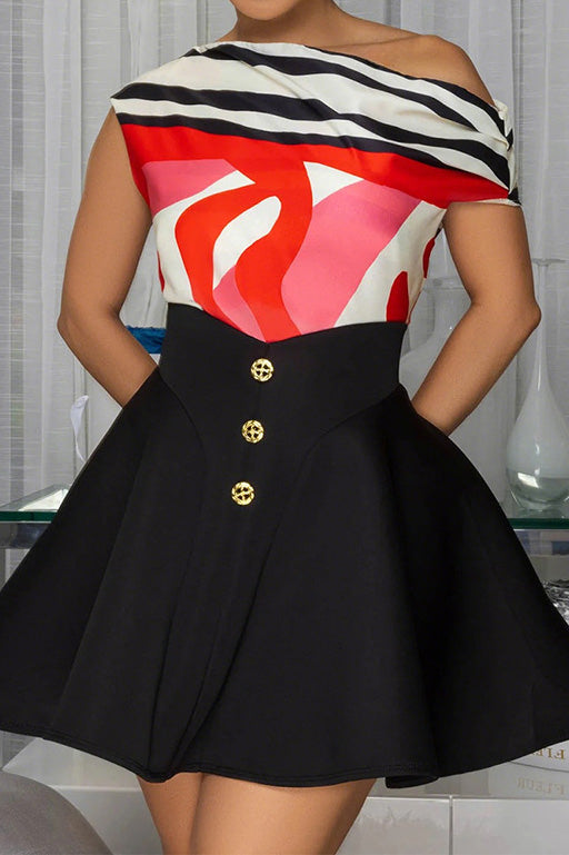 Off Shoulder Printed Mini Dress Lavish Daily