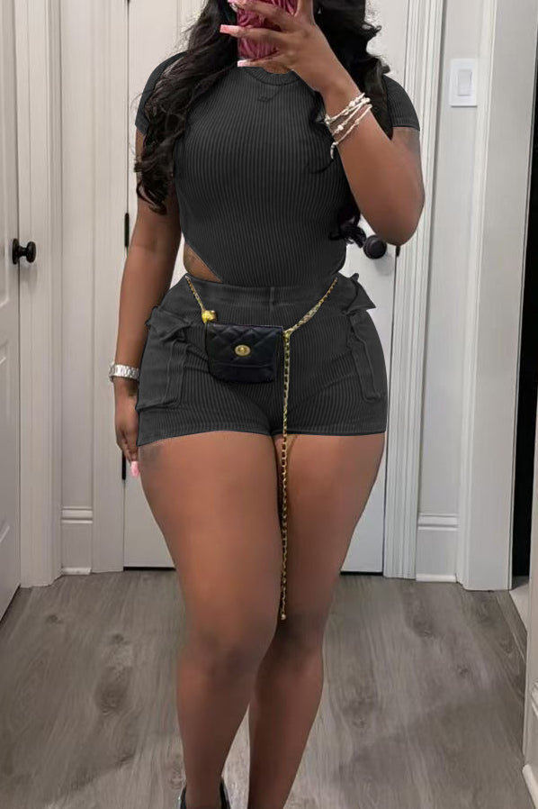 Washed Short Sleeve Pocket Cargo Shorts Set Lavish Daily