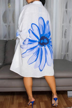 Sunflower Print Off-White Linen Shirt Dress Lavish Daily